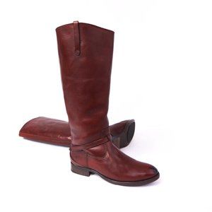 Frye Lindsay Plate Redwood Red Tall Riding Boots